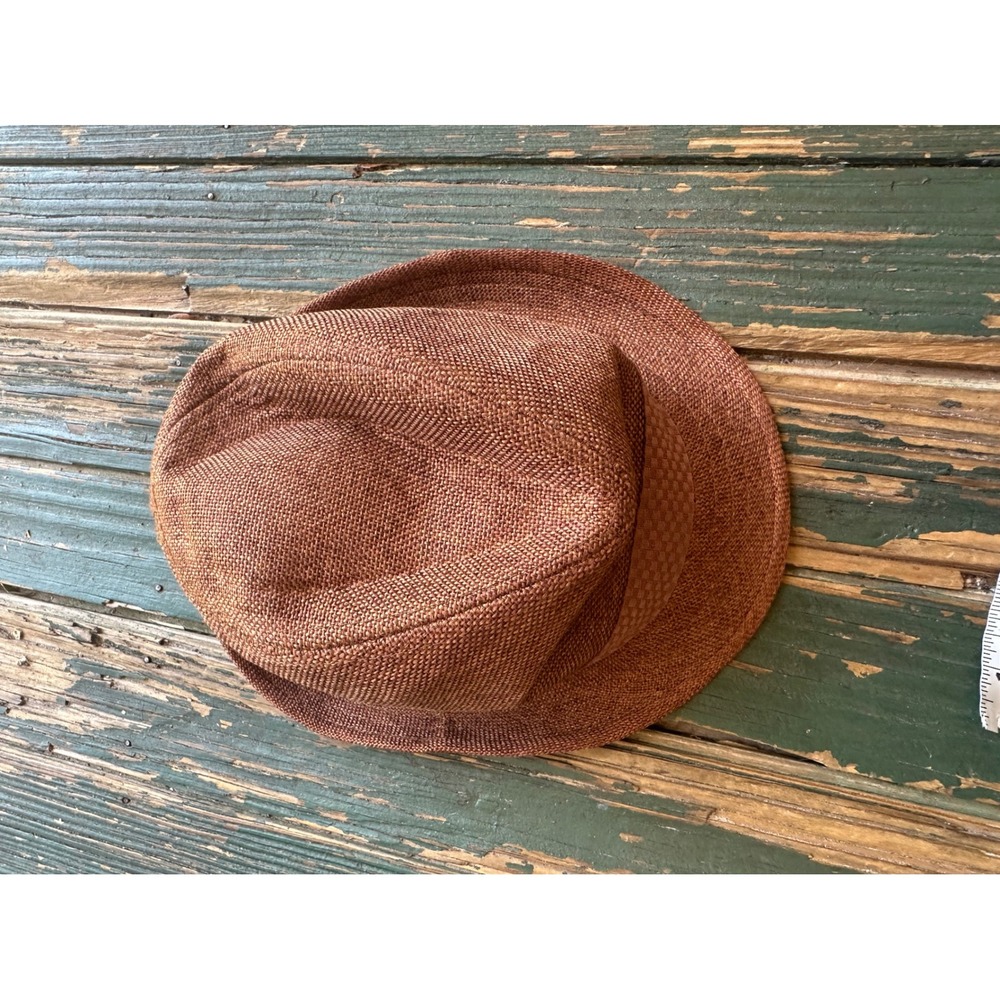 Karl Knox Rust Brown Woven Fedora Trilby Hat with Checkered Band Mens Size S